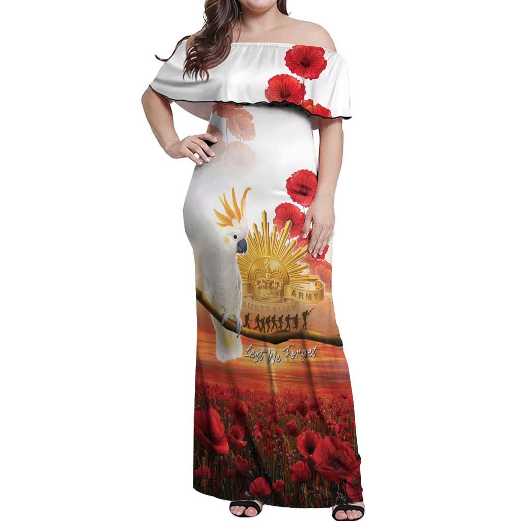 Australia Cockatoo ANZAC Day Off Shoulder Maxi Dress Lest We Forget