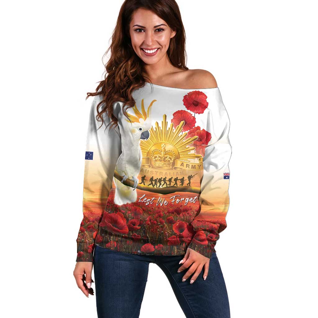 Australia Cockatoo ANZAC Day Off Shoulder Sweater Lest We Forget