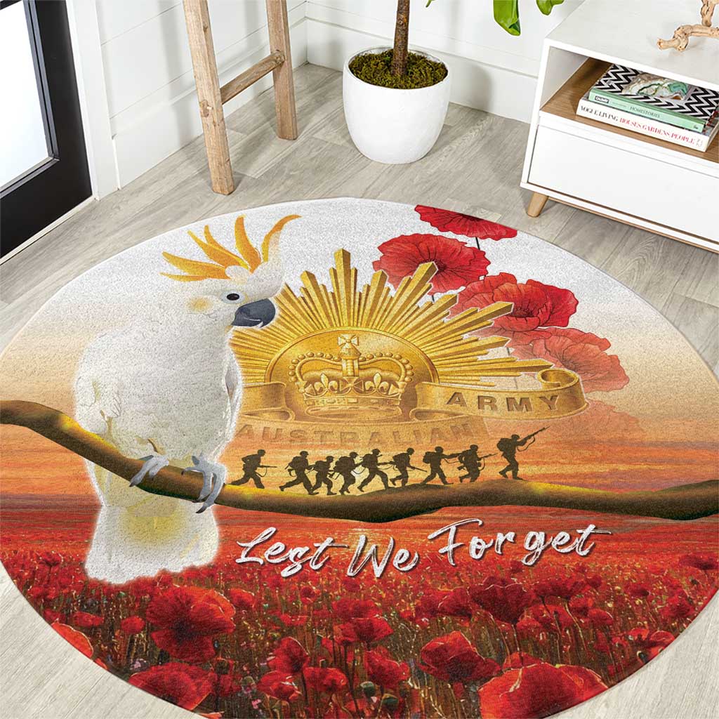 Australia Cockatoo ANZAC Day Round Carpet Lest We Forget