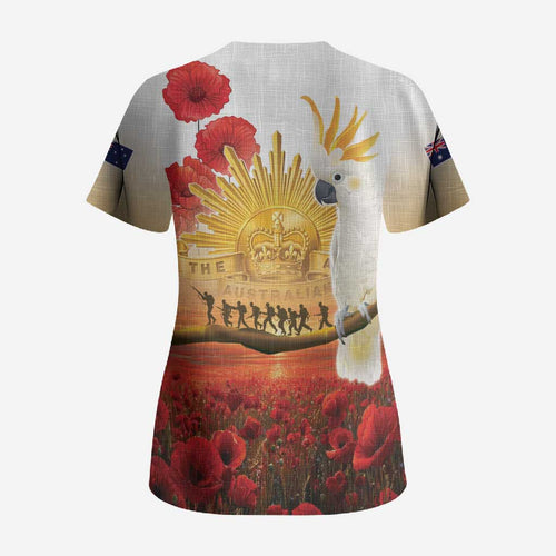 Australia Cockatoo ANZAC Day Scrub Top Lest We Forget