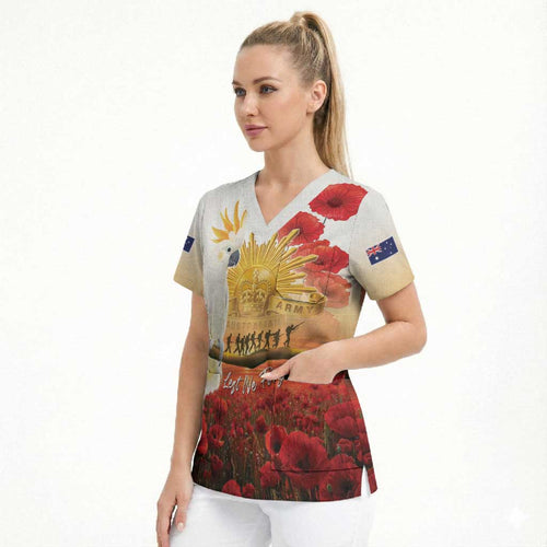 Australia Cockatoo ANZAC Day Scrub Top Lest We Forget