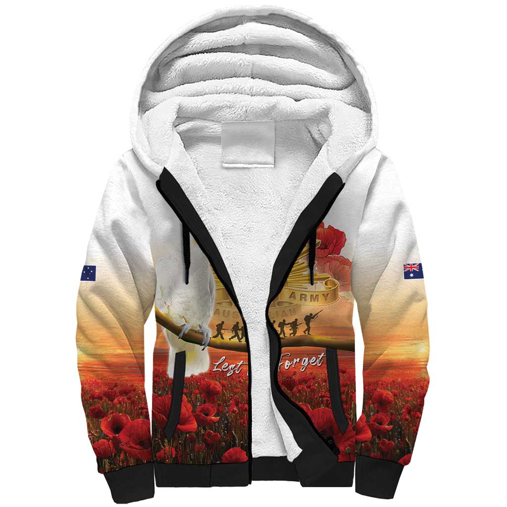 Australia Cockatoo ANZAC Day Sherpa Hoodie Lest We Forget