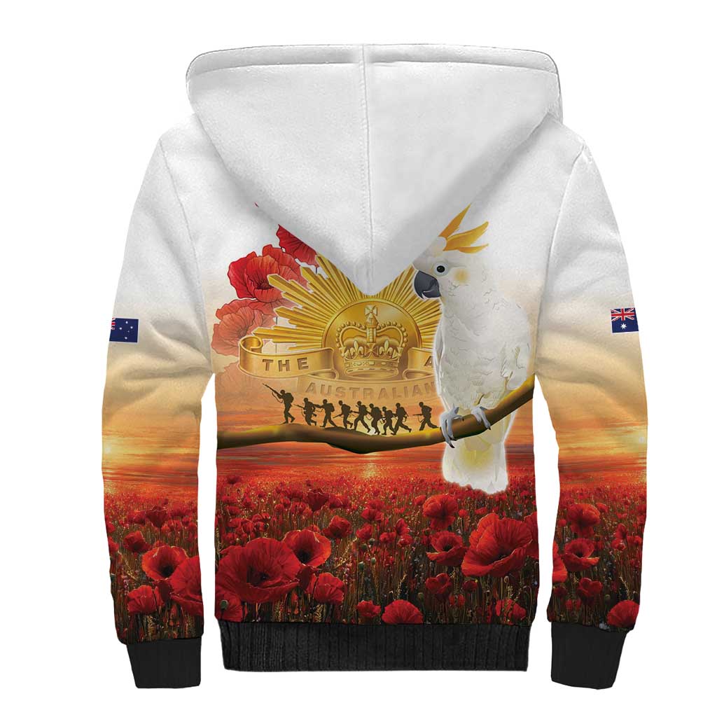 Australia Cockatoo ANZAC Day Sherpa Hoodie Lest We Forget