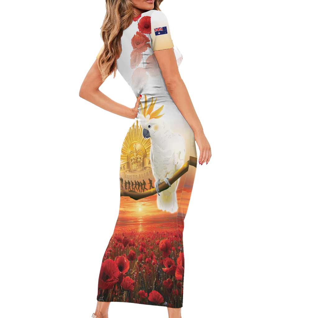 Australia Cockatoo ANZAC Day Short Sleeve Bodycon Dress Lest We Forget