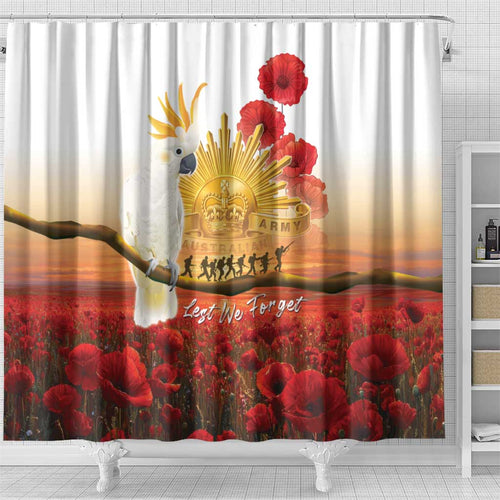 Australia Cockatoo ANZAC Day Shower Curtain Lest We Forget
