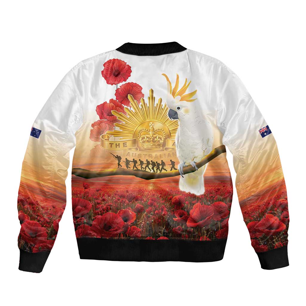 Australia Cockatoo ANZAC Day Sleeve Zip Bomber Jacket Lest We Forget