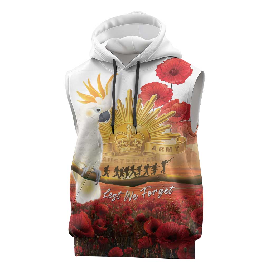 Australia Cockatoo ANZAC Day Sleeveless Hoodie Lest We Forget