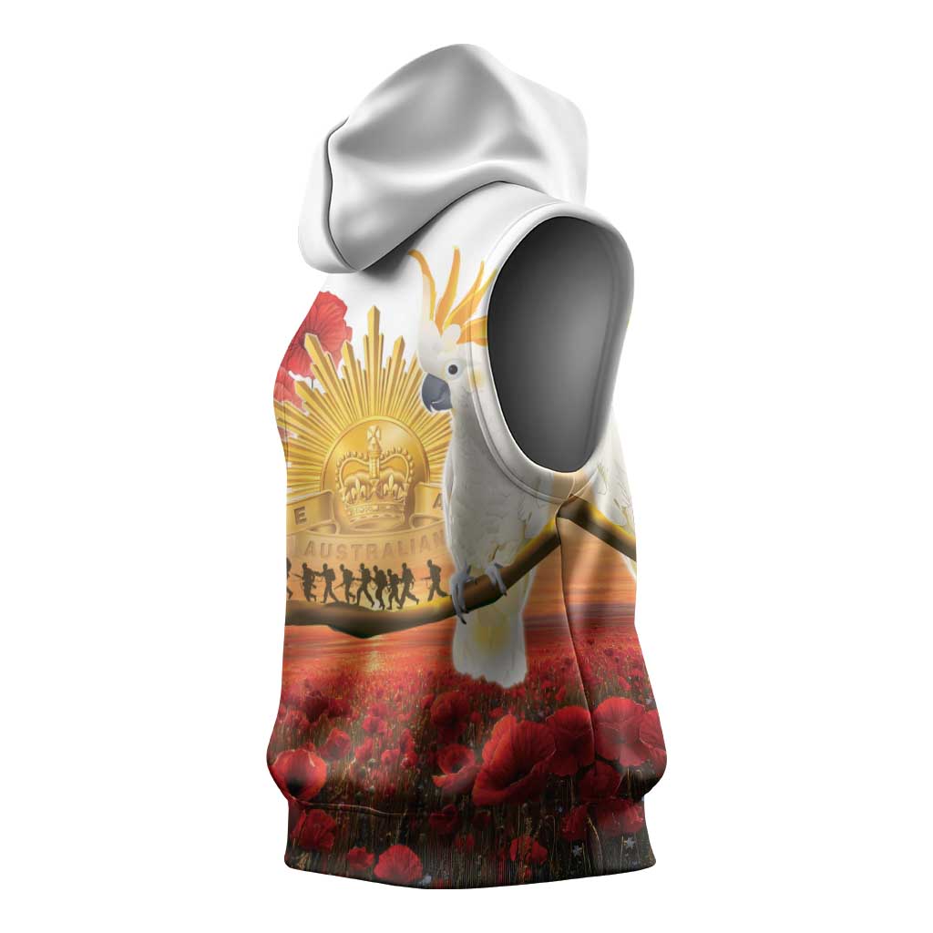 Australia Cockatoo ANZAC Day Sleeveless Hoodie Lest We Forget