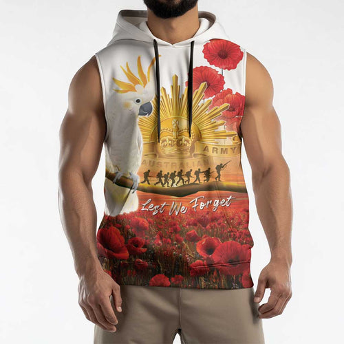 Australia Cockatoo ANZAC Day Sleeveless Hoodie Lest We Forget