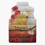 Australia Cockatoo ANZAC Day Sleeveless Puffer Jacket Lest We Forget