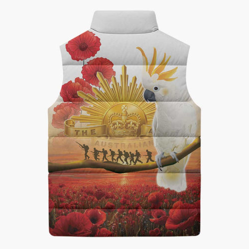Australia Cockatoo ANZAC Day Sleeveless Puffer Jacket Lest We Forget