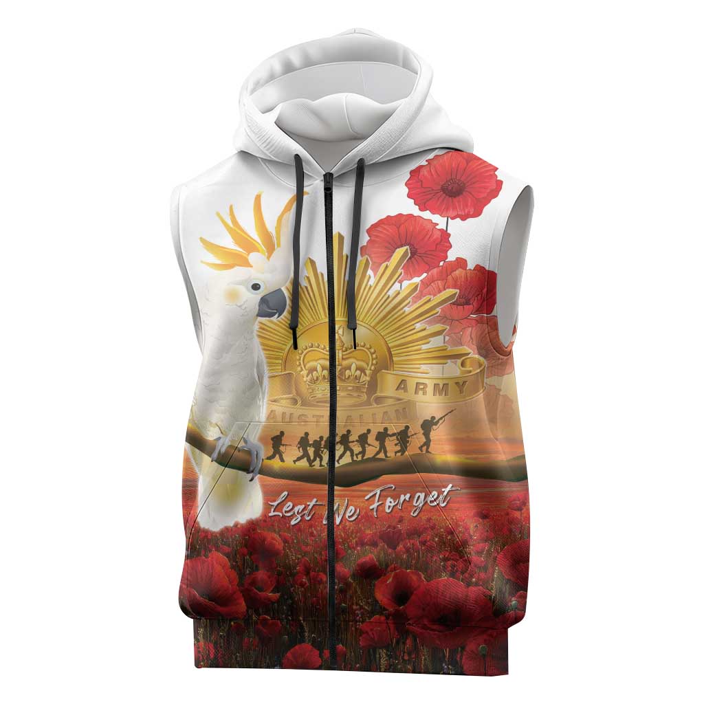 Australia Cockatoo ANZAC Day Sleeveless Zip Hoodie Lest We Forget