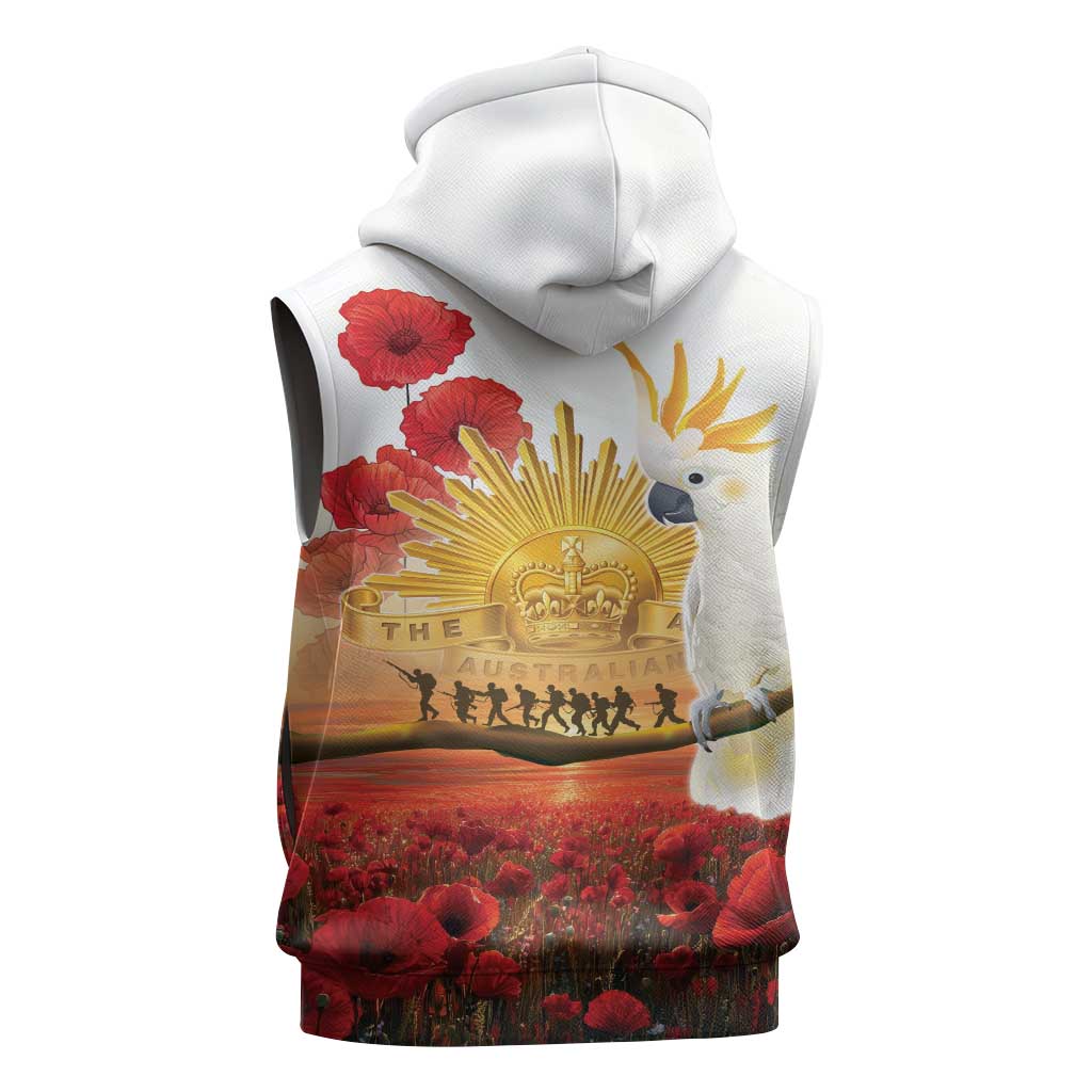 Australia Cockatoo ANZAC Day Sleeveless Zip Hoodie Lest We Forget