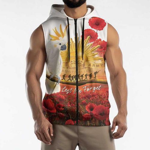 Australia Cockatoo ANZAC Day Sleeveless Zip Hoodie Lest We Forget