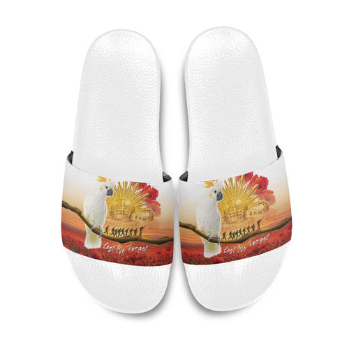 Australia Cockatoo ANZAC Day Slide Sandals Lest We Forget