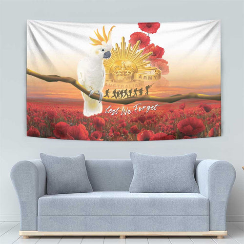 Australia Cockatoo ANZAC Day Tapestry Lest We Forget