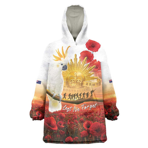 Australia Cockatoo ANZAC Day Wearable Blanket Hoodie Lest We Forget