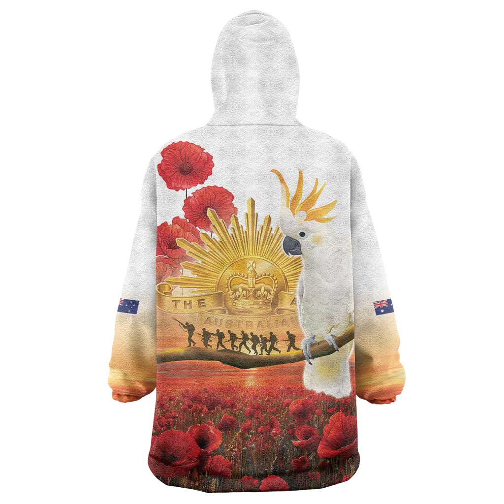Australia Cockatoo ANZAC Day Wearable Blanket Hoodie Lest We Forget