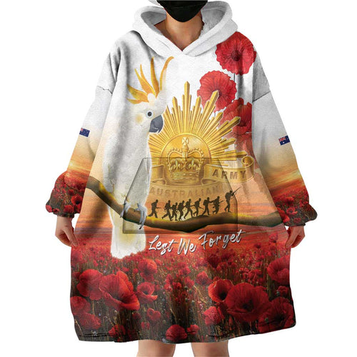 Australia Cockatoo ANZAC Day Wearable Blanket Hoodie Lest We Forget