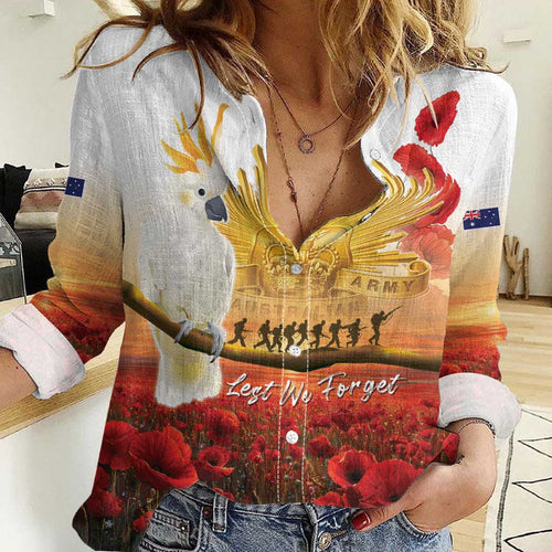 Australia Cockatoo ANZAC Day Women Casual Shirt Lest We Forget