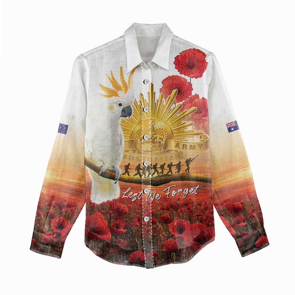 Australia Cockatoo ANZAC Day Women Casual Shirt Lest We Forget