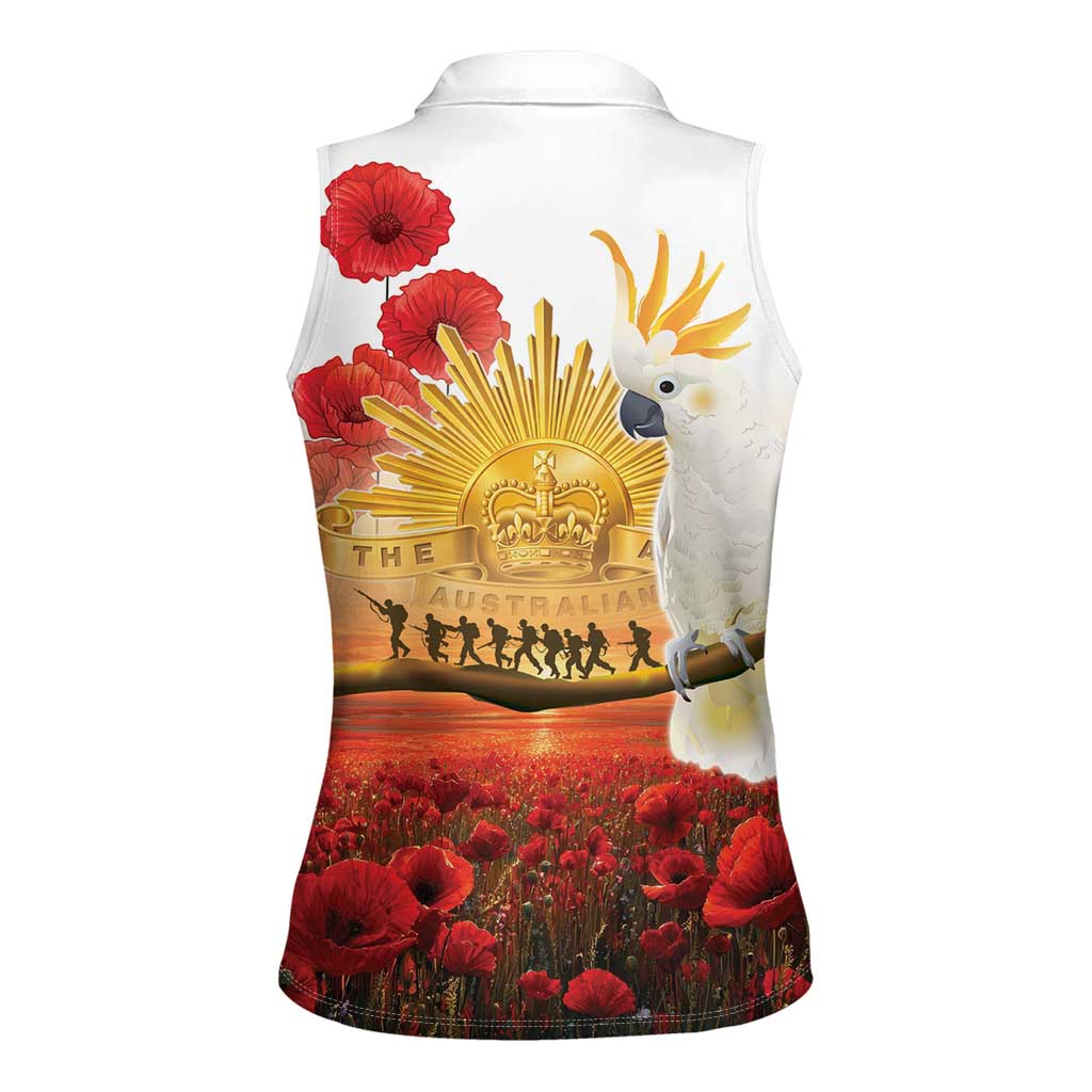 Australia Cockatoo ANZAC Day Women Sleeveless Polo Shirt Lest We Forget