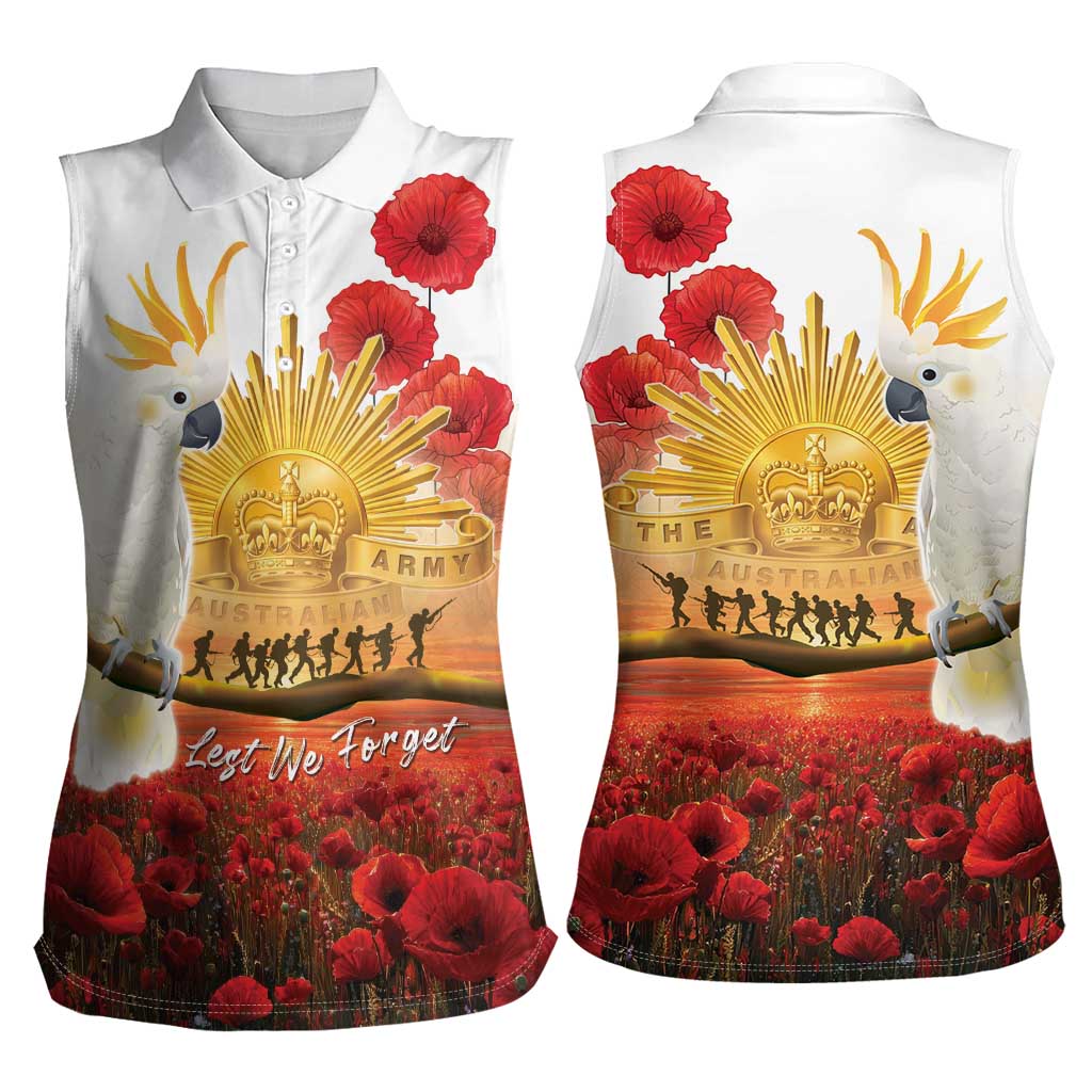 Australia Cockatoo ANZAC Day Women Sleeveless Polo Shirt Lest We Forget