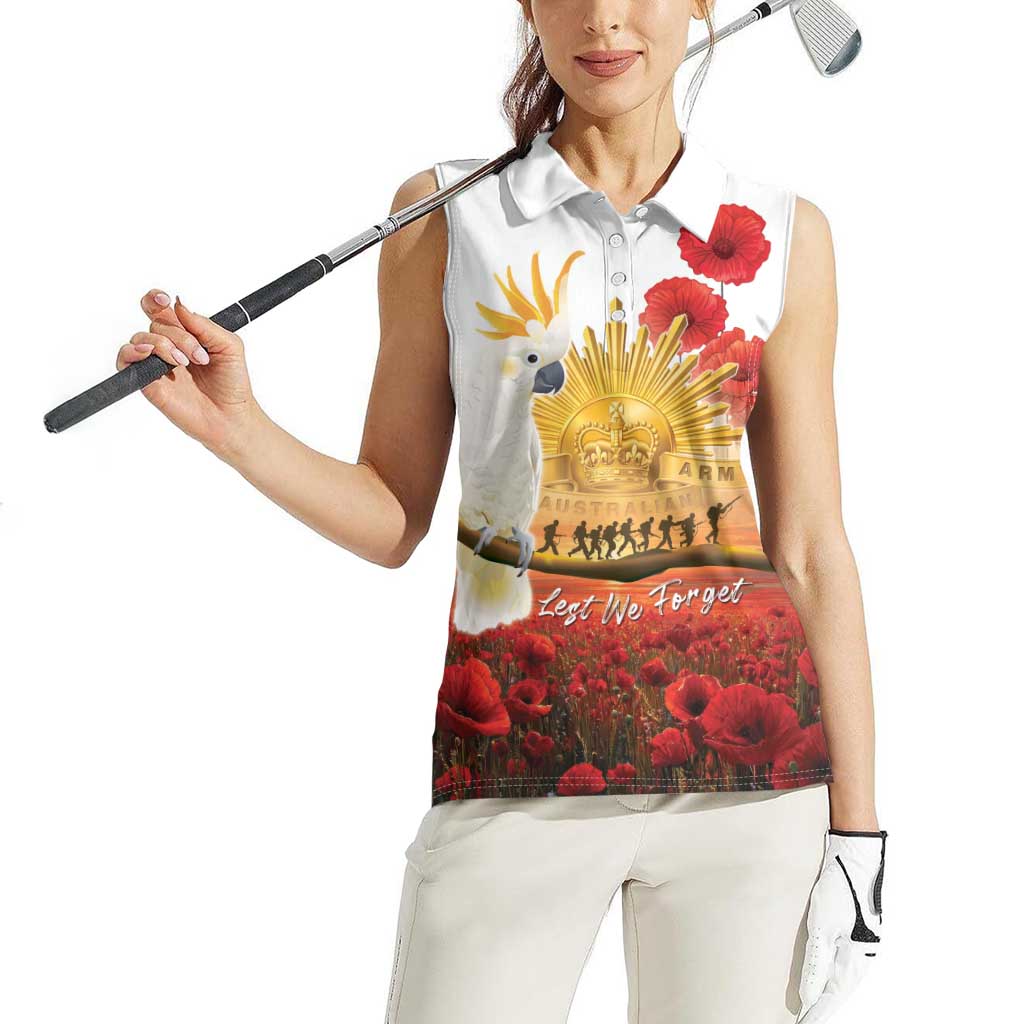 Australia Cockatoo ANZAC Day Women Sleeveless Polo Shirt Lest We Forget