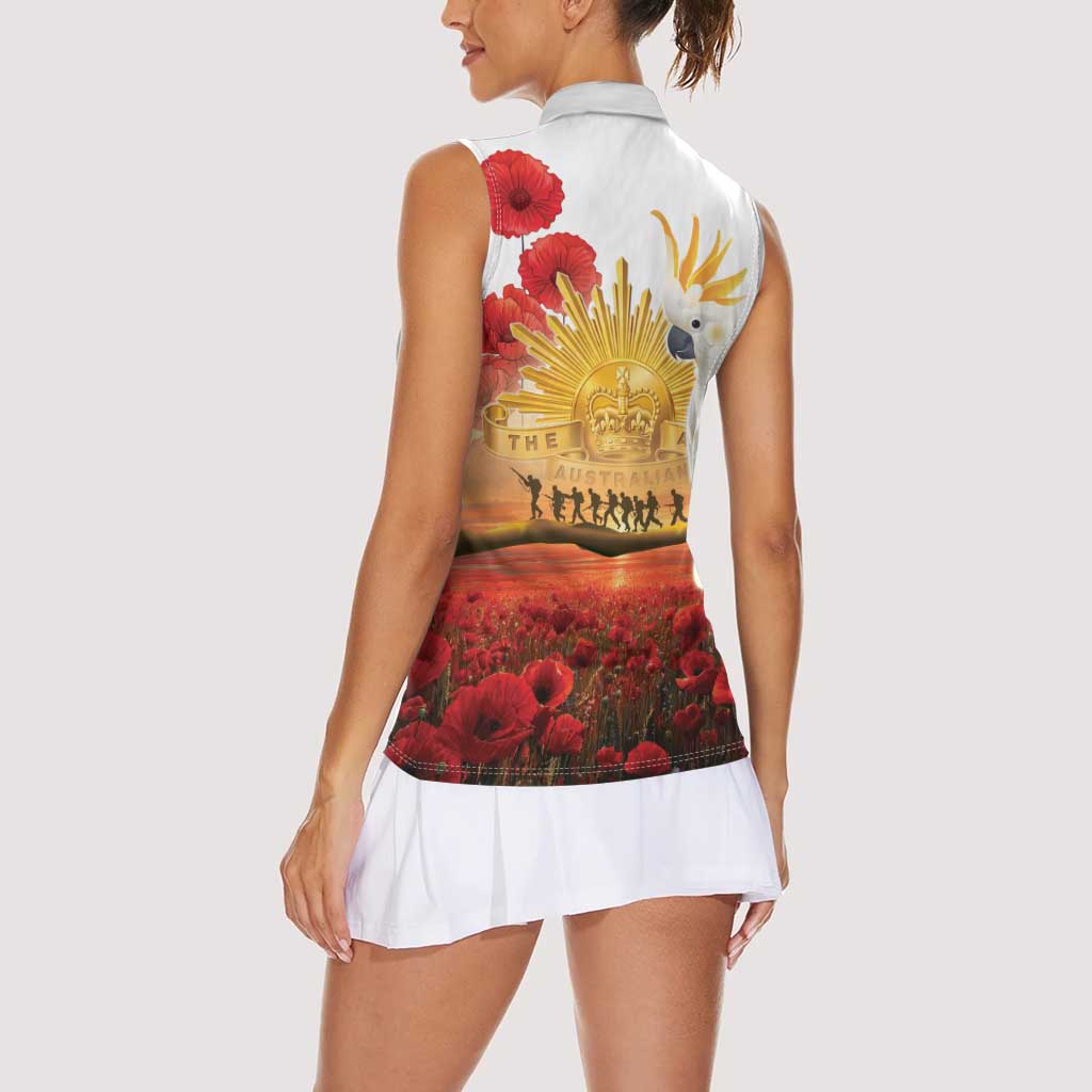 Australia Cockatoo ANZAC Day Women Sleeveless Polo Shirt Lest We Forget