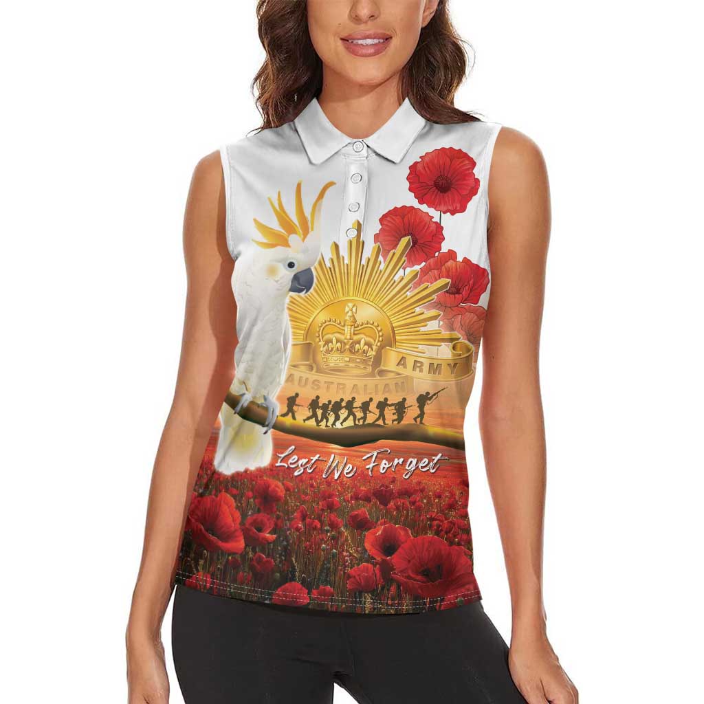 Australia Cockatoo ANZAC Day Women Sleeveless Polo Shirt Lest We Forget