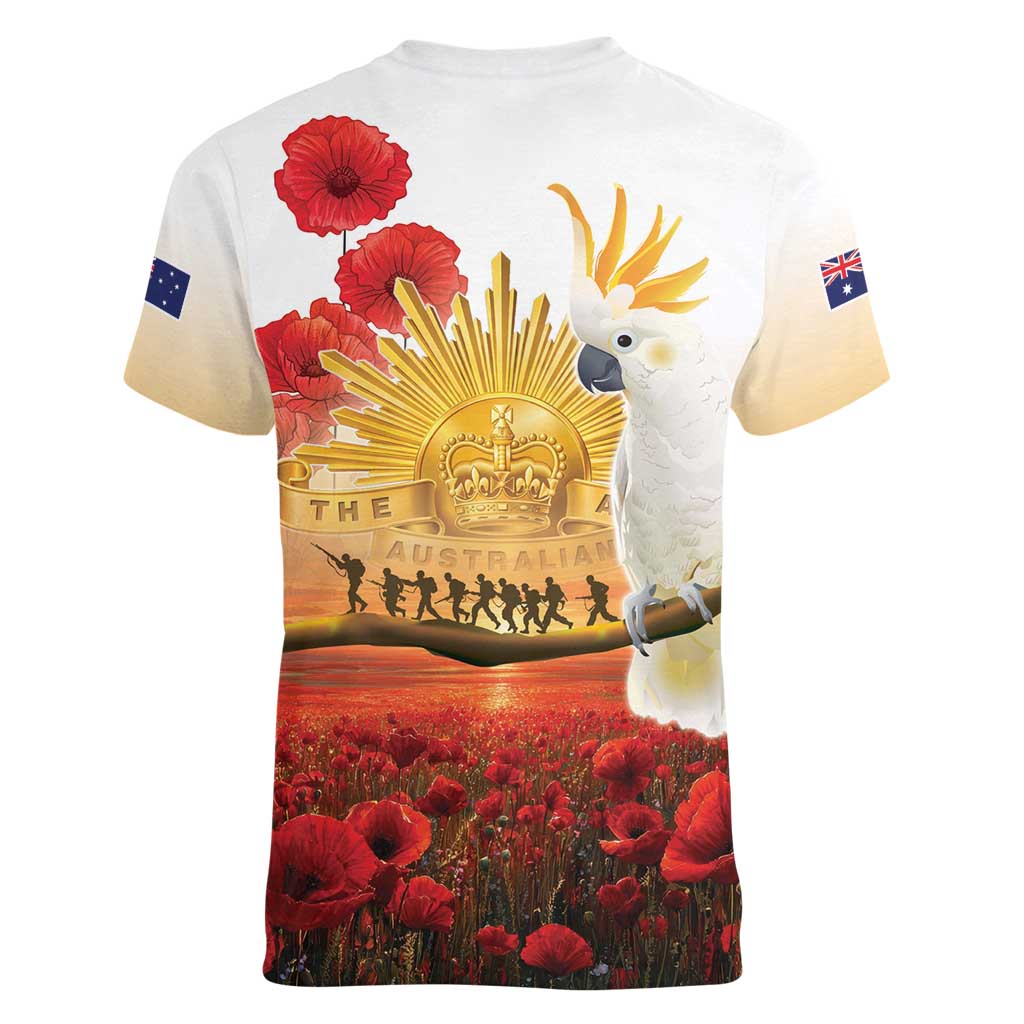 Australia Cockatoo ANZAC Day Women V-Neck T-Shirt Lest We Forget
