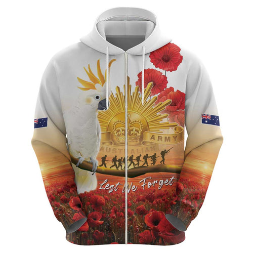 Australia Cockatoo ANZAC Day Zip Hoodie Lest We Forget