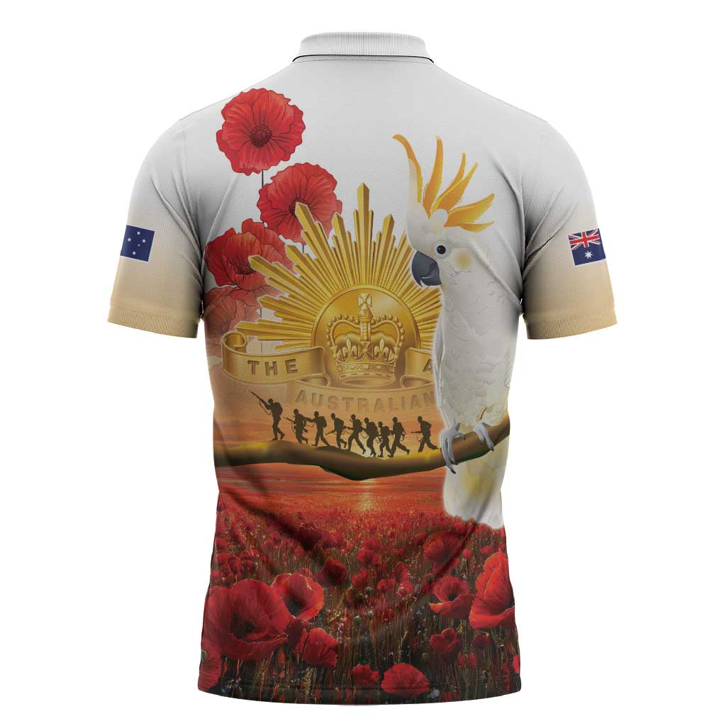 Australia Cockatoo ANZAC Day Zipper Polo Shirt Lest We Forget