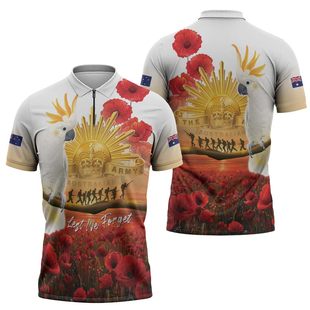 Australia Cockatoo ANZAC Day Zipper Polo Shirt Lest We Forget