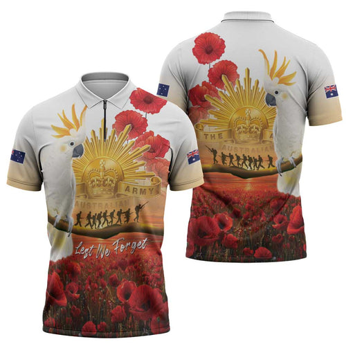 Australia Cockatoo ANZAC Day Zipper Polo Shirt Lest We Forget