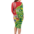 Custom Tonga Australia Rugby Family Matching Long Sleeve Bodycon Dress and Hawaiian Shirt Kangaroos And Tonga Mate Maa Together