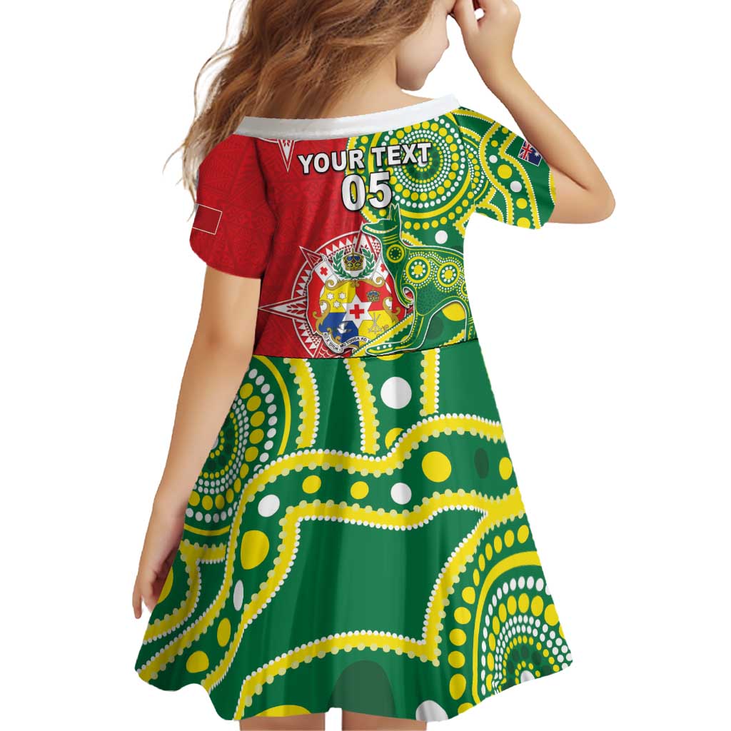 Custom Tonga Australia Rugby Family Matching Off Shoulder Short Dress and Hawaiian Shirt Kangaroos And Tonga Mate Maa Together