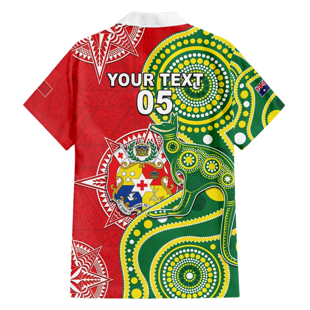 Custom Tonga Australia Rugby Family Matching Off Shoulder Short Dress and Hawaiian Shirt Kangaroos And Tonga Mate Maa Together