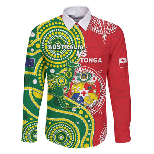 Custom Tonga Australia Rugby Family Matching Short Sleeve Bodycon Dress and Hawaiian Shirt Kangaroos And Tonga Mate Maa Together