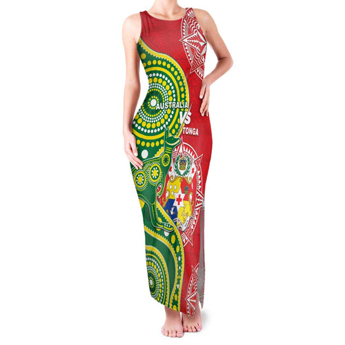 Custom Tonga Australia Rugby Family Matching Tank Maxi Dress and Hawaiian Shirt Kangaroos And Tonga Mate Maa Together