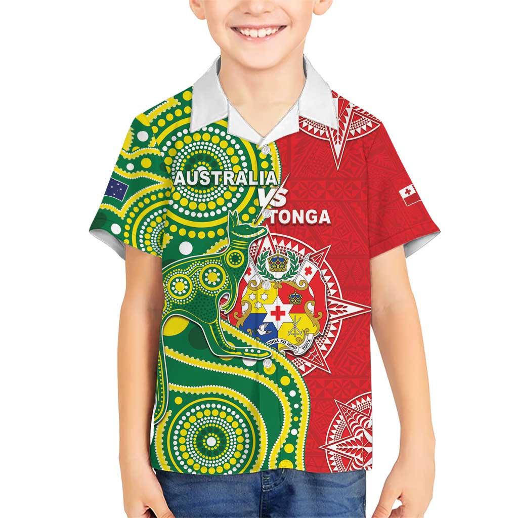 Custom Tonga Australia Rugby Kid Hawaiian Shirt Kangaroos And Tonga Mate Maa Together