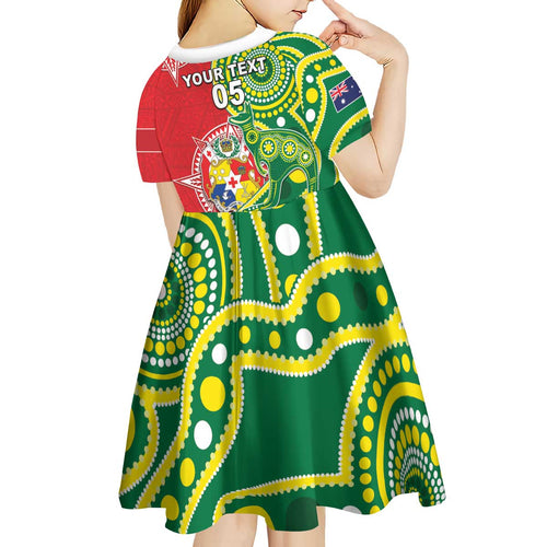 Custom Tonga Australia Rugby Kid Short Sleeve Dress Kangaroos And Tonga Mate Maa Together