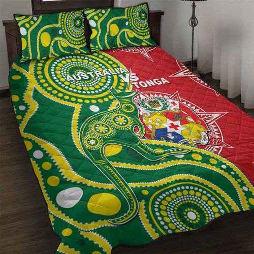 Tonga Australia Rugby Quilt Bed Set Kangaroos And Tonga Mate Maa Together