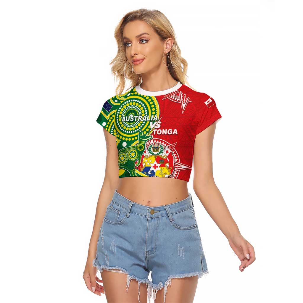 Custom Tonga Australia Rugby Raglan Cropped T Shirt Kangaroos And Tonga Mate Maa Together