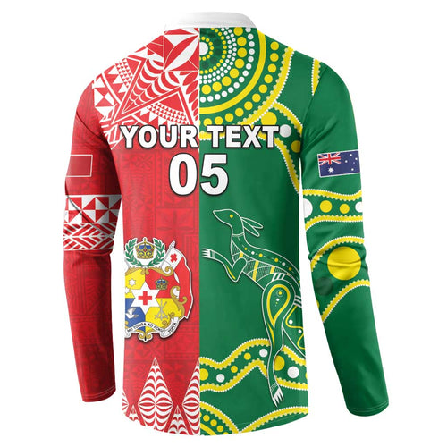 Custom Tonga XIII And Australia Kangaroos Button Sweatshirt Mate Maa Tongan Ngatu With Aboriginal