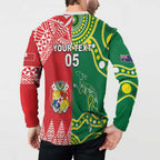 Custom Tonga XIII And Australia Kangaroos Button Sweatshirt Mate Maa Tongan Ngatu With Aboriginal
