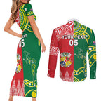 Custom Tonga XIII And Australia Kangaroos Couples Matching Short Sleeve Bodycon Dress and Long Sleeve Button Shirt Mate Maa Tongan Ngatu With Aboriginal