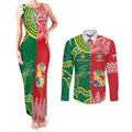 Custom Tonga XIII And Australia Kangaroos Couples Matching Tank Maxi Dress and Long Sleeve Button Shirt Mate Maa Tongan Ngatu With Aboriginal