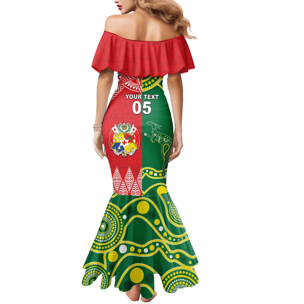 Custom Tonga XIII And Australia Kangaroos Family Matching Mermaid Dress and Hawaiian Shirt Mate Maa Tongan Ngatu With Aboriginal