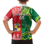 Custom Tonga XIII And Australia Kangaroos Family Matching Off Shoulder Short Dress and Hawaiian Shirt Mate Maa Tongan Ngatu With Aboriginal
